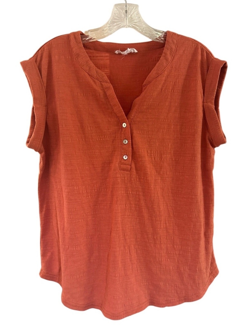 Jane & Delancey Women's Orange Blouse Top Cap Sleeve Henley Neck Medium